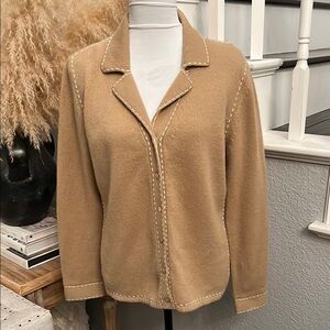 Neiman Marcus Camel/Tan V-Neck Sweater Cardigan